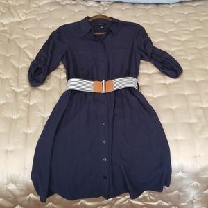 Belted shirt dress w/ roll up sleeves